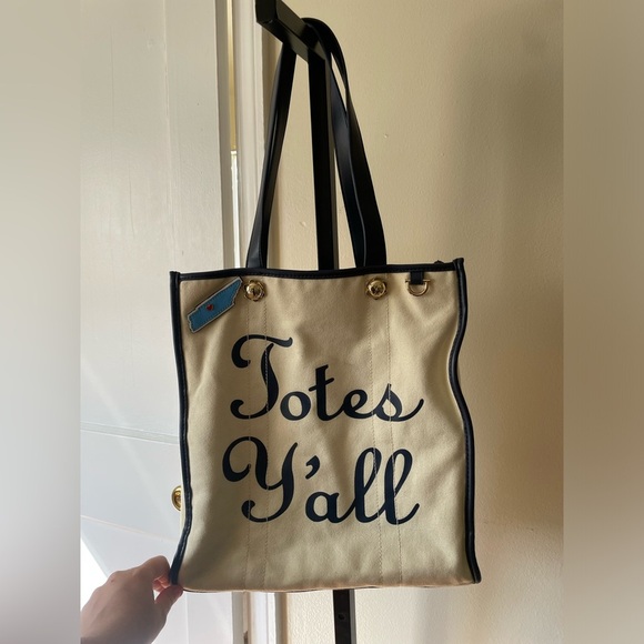 Draper James|| Totes Y’all Tote bag, Leather and canvas bag, With Tennessee Pin - Picture 4 of 13